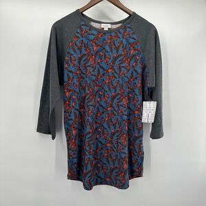Lularoe Randy Top  Womens Large Gray Blue Floral Casual Modest Everyday Classic